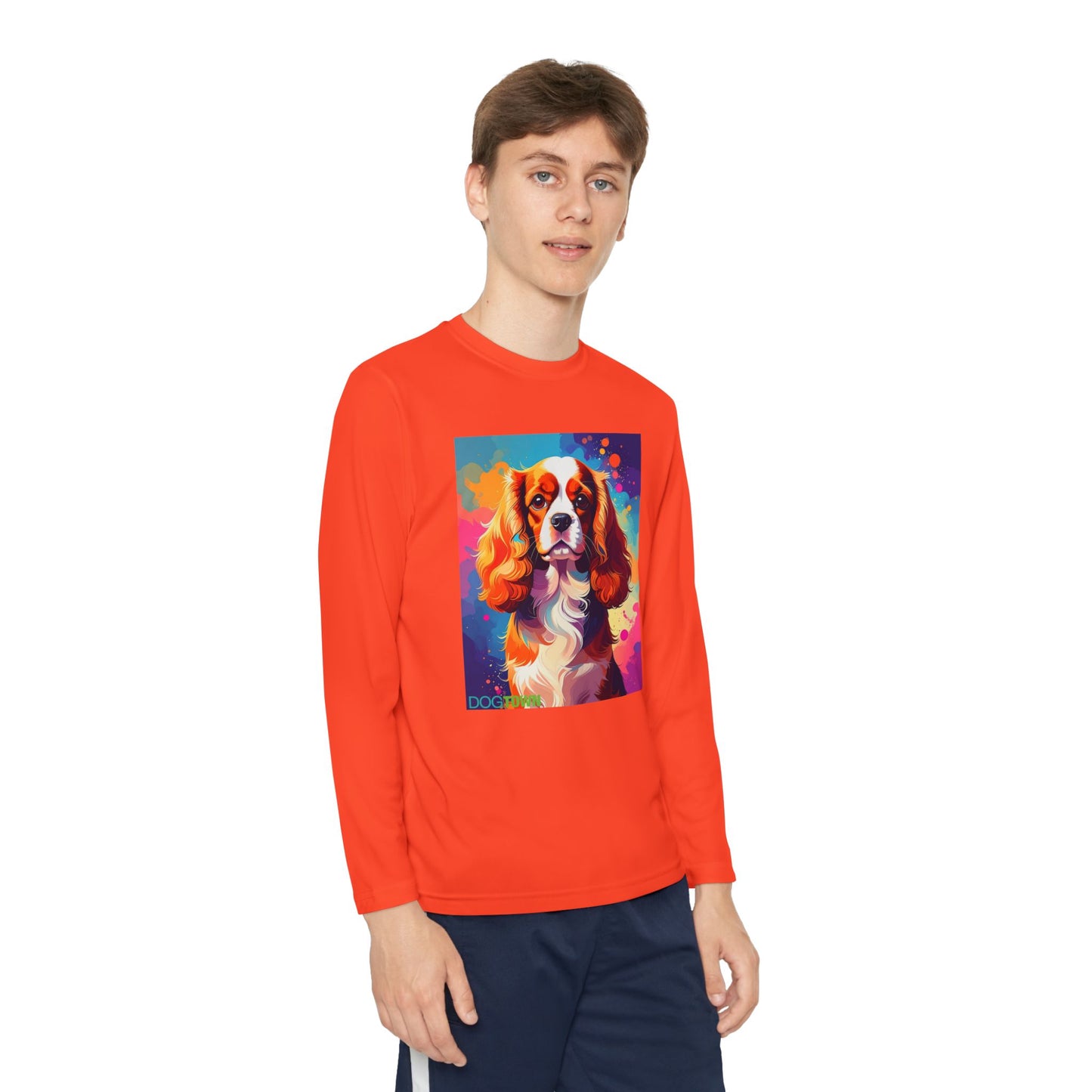 Pup Art Canvas - Kid's Sport Long Sleeve Tee (Cavalier King Charles Spaniel)