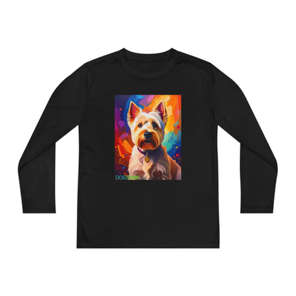 Pup Art Canvas - Kid's Sport Long Sleeve Tee  (West Highland White Terrier)