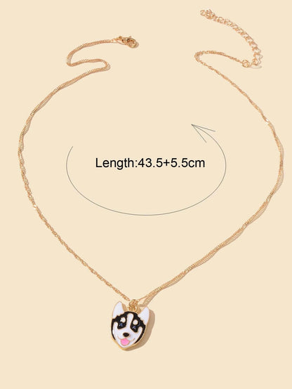 Cartoon Designer Jewelry Gold Link Chain White Black Enamel Dog