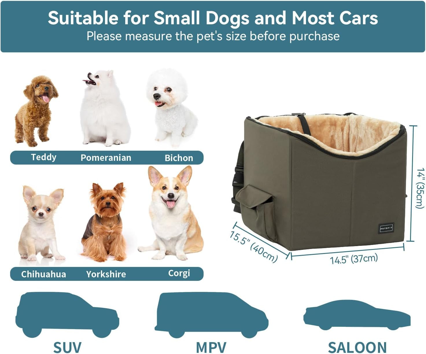 Dog Booster Seat with Pockets (Small, Dark Brown)