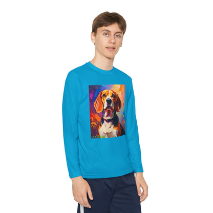 Pup Art Canvas - Kid's Sport Long Sleeve Tee (Beagle)