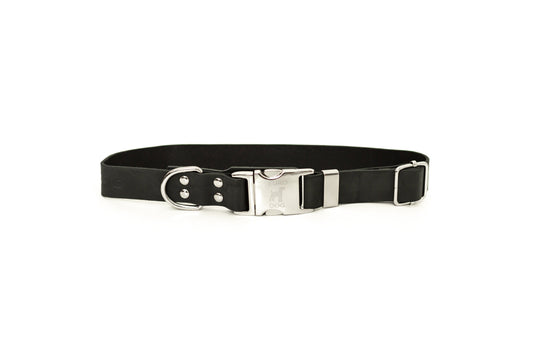 Modern Style Quick-Release Midnight Black Leather Dog Collar