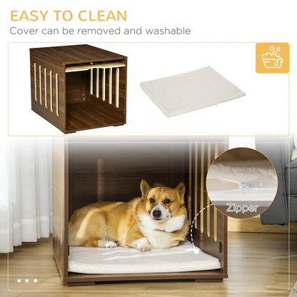 Dog Crate End Table with Soft Cushion for Small & Medium Dogs, Brown