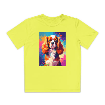 Pup Art Canvas - Kid's Sport Short Sleeve Tee (Cavalier King Charles Spaniel)