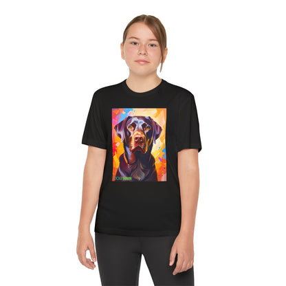 Pup Art Canvas - Kid's Sport Short Sleeve Tee (Chocolate Lab)