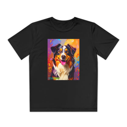 Pup Art Canvas - Kid's Sport Short Sleeve Tee (Australian Shepherd)