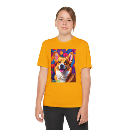 Pup Art Canvas - Kid's Sport Short Sleeve Tee (Corgi)