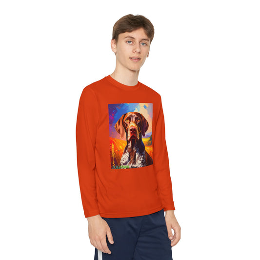 Pup Art Canvas - Kid's Sport Long Sleeve Tee (German Shorthaired Pointer)