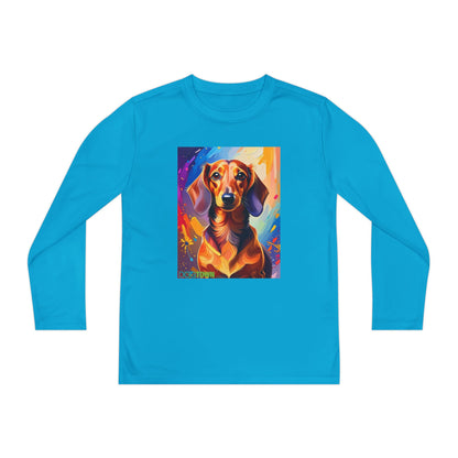 Pup Art Canvas - Kid's Sport Long Sleeve Tee (Dachshund)