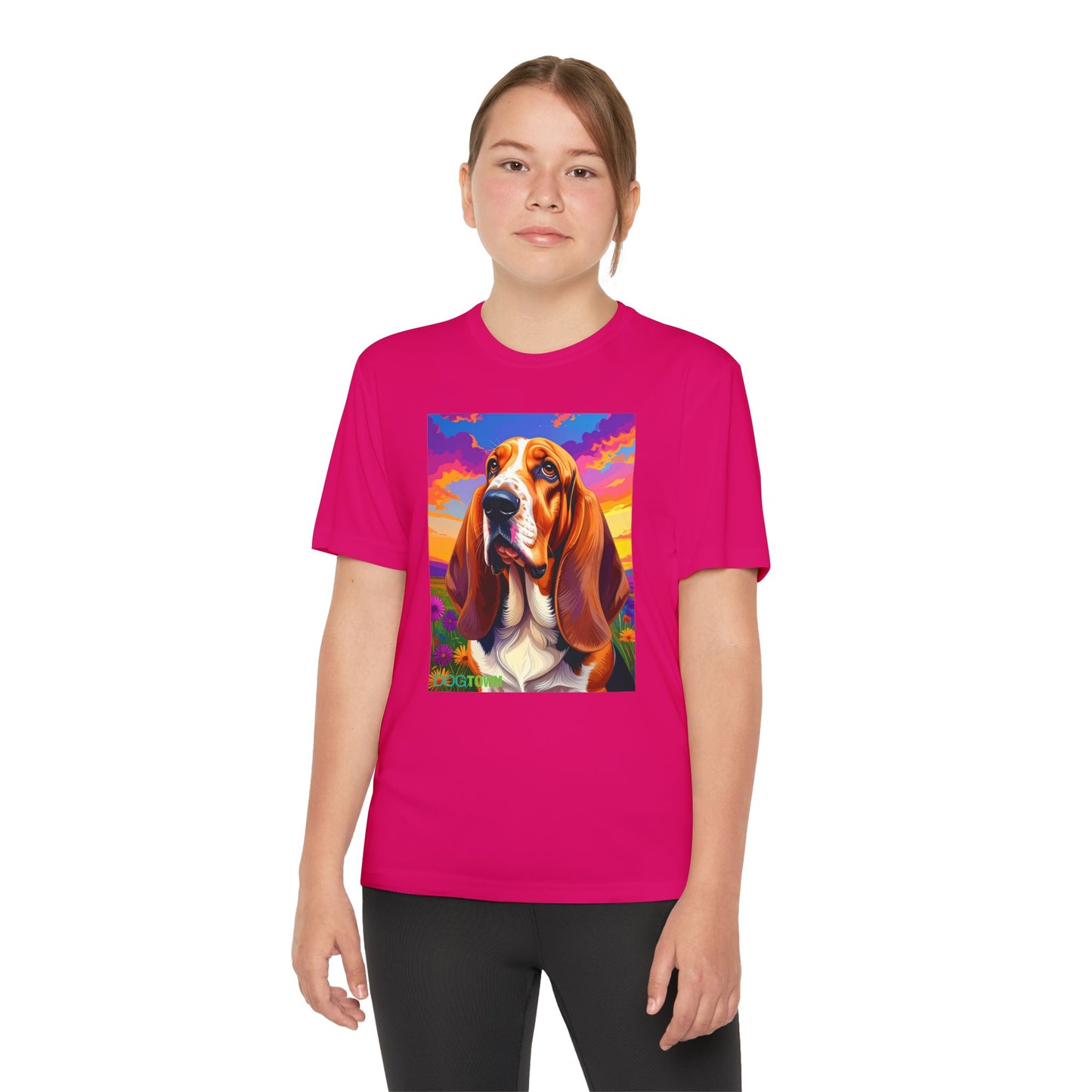 Pup Art Canvas - Kid's Sport Short Sleeve Tee (Basset Hound)