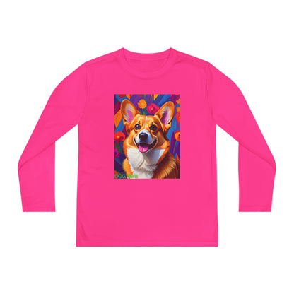 Pup Art Canvas - Kid's Sport Long Sleeve Tee (Corgi)
