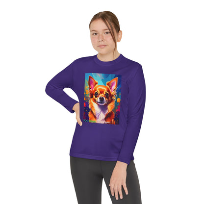 Pup Art Canvas - Kid's Sport Long Sleeve Tee (Chihuahua)
