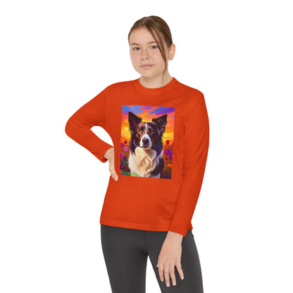 Pup Art Canvas - Kid's Sport Long Sleeve Tee (Border Collie)