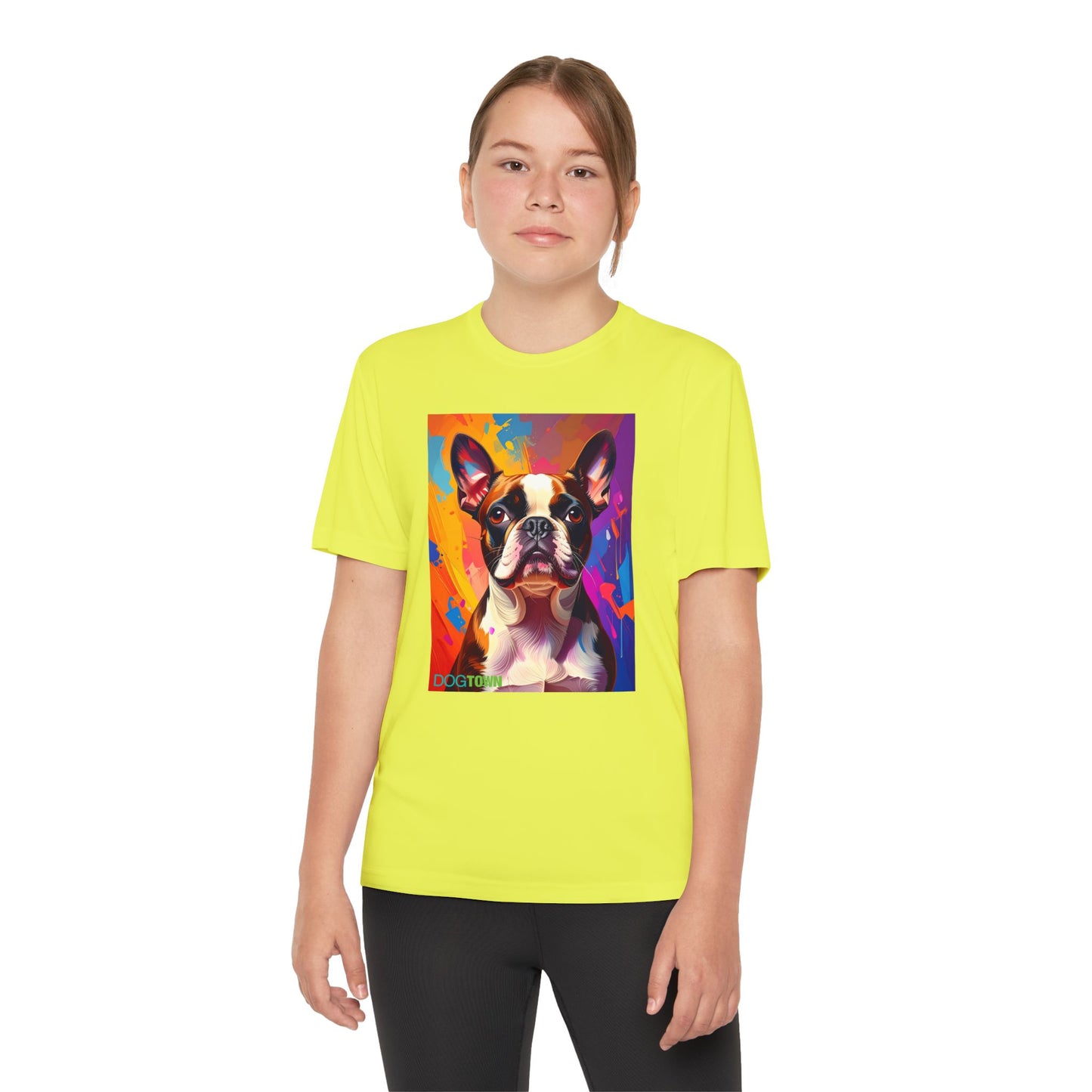 Pup Art Canvas - Kid's Sport Short Sleeve Tee (Boston Terrier)