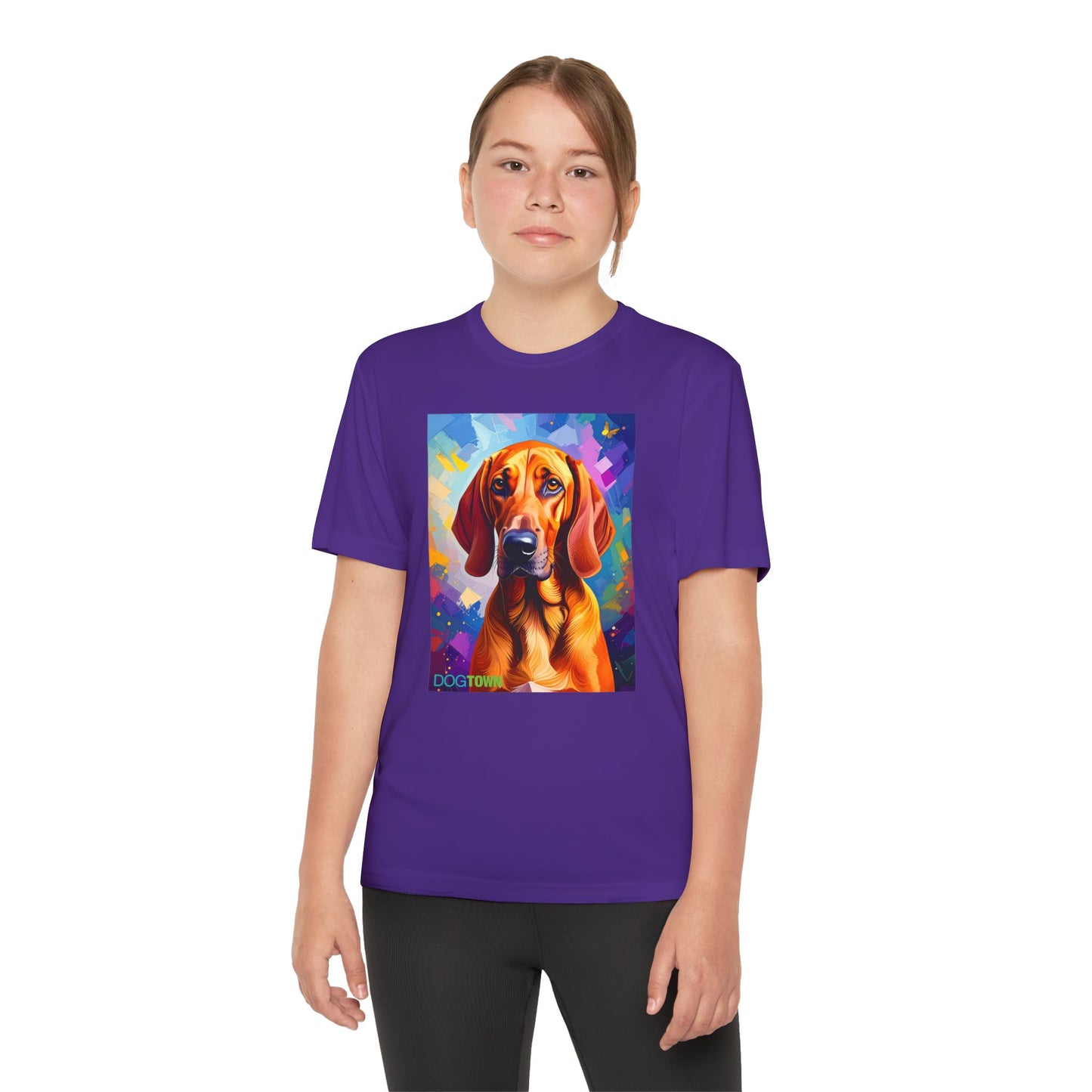 Pup Art Canvas - Kid's Sport Short Sleeve Tee (Redbone Coonhound)