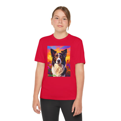Pup Art Canvas - Kid's Sport Short Sleeve Tee (Border Collie)