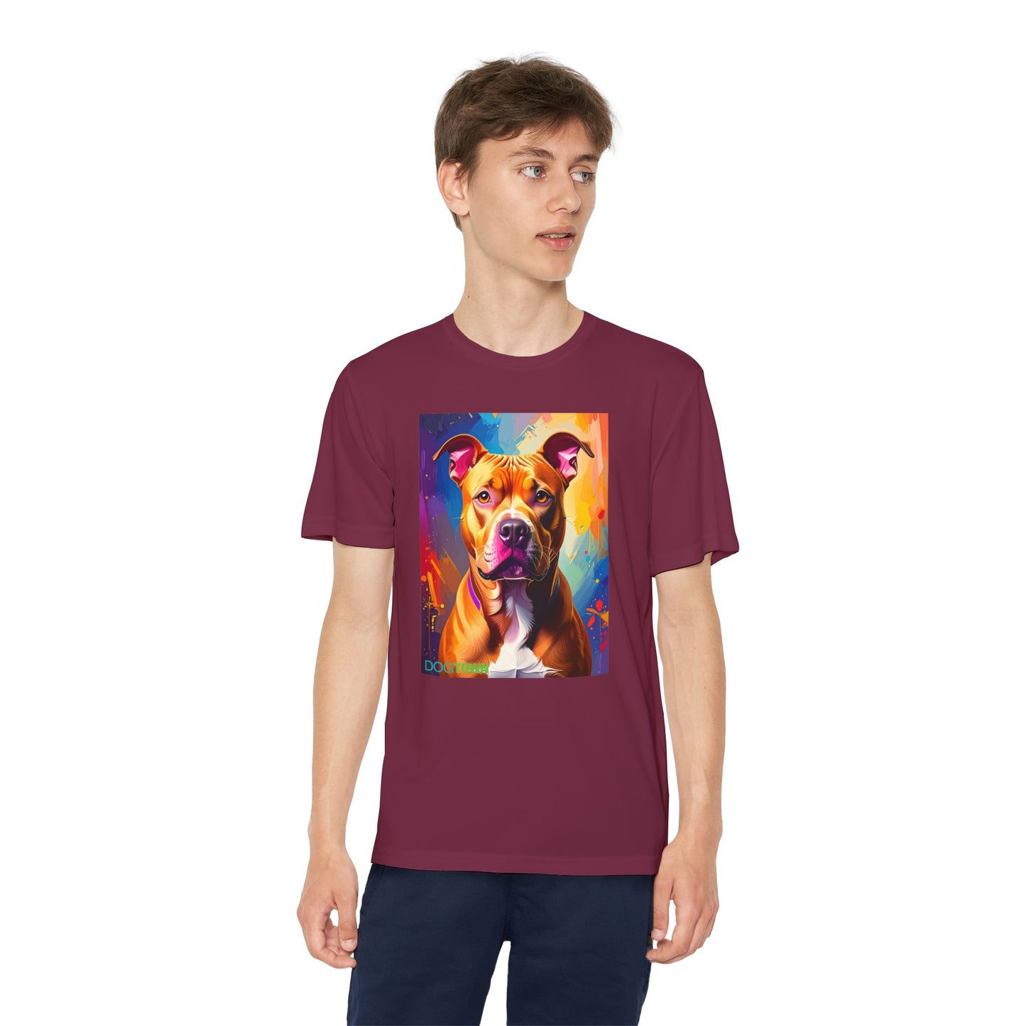 Pup Art Canvas - Kid's Sport Short Sleeve Tee (Pit Bull)