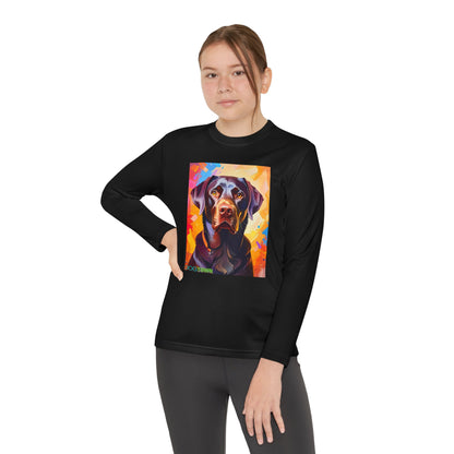 Pup Art Canvas - Kid's Sport Long Sleeve Tee (Chocolate Lab)