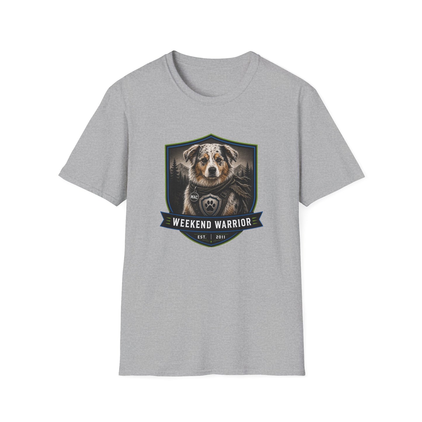 Weekend Warrior Dog T-Shirt — Australian Shepherd Badge Graphic
