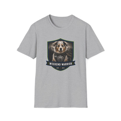 Weekend Warrior Dog T-Shirt — Australian Shepherd Badge Graphic
