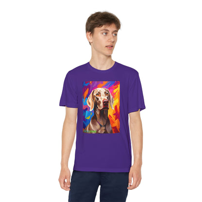 Pup Art Canvas - Kid's Sport Short Sleeve Tee (Weimaraner)