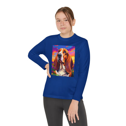 Pup Art Canvas - Kid's Sport Long Sleeve Tee (Basset Hound)