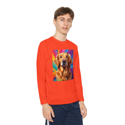 Pup Art Canvas - Kid's Sport Long Sleeve Tee (Golden Retriever)