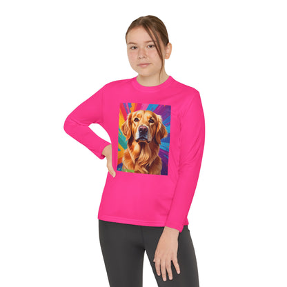 Pup Art Canvas - Kid's Sport Long Sleeve Tee (Golden Retriever)