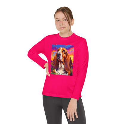 Pup Art Canvas - Kid's Sport Long Sleeve Tee (Basset Hound)