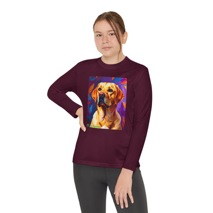 Pup Art Canvas - Kid's Sport Long Sleeve Tee (Yellow Lab)