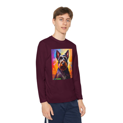 Pup Art Canvas - Kid's Sport Long Sleeve Tee (Scottish Terrier)
