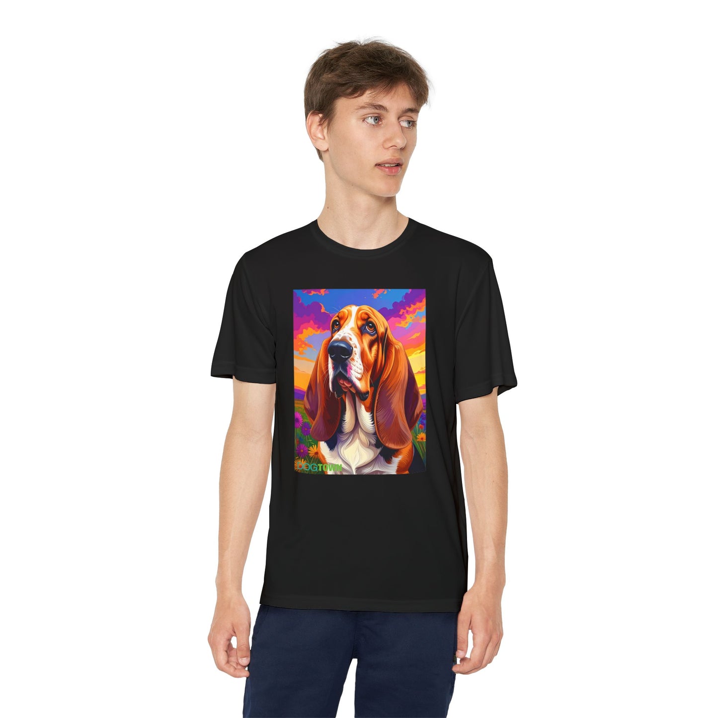 Pup Art Canvas - Kid's Sport Short Sleeve Tee (Basset Hound)