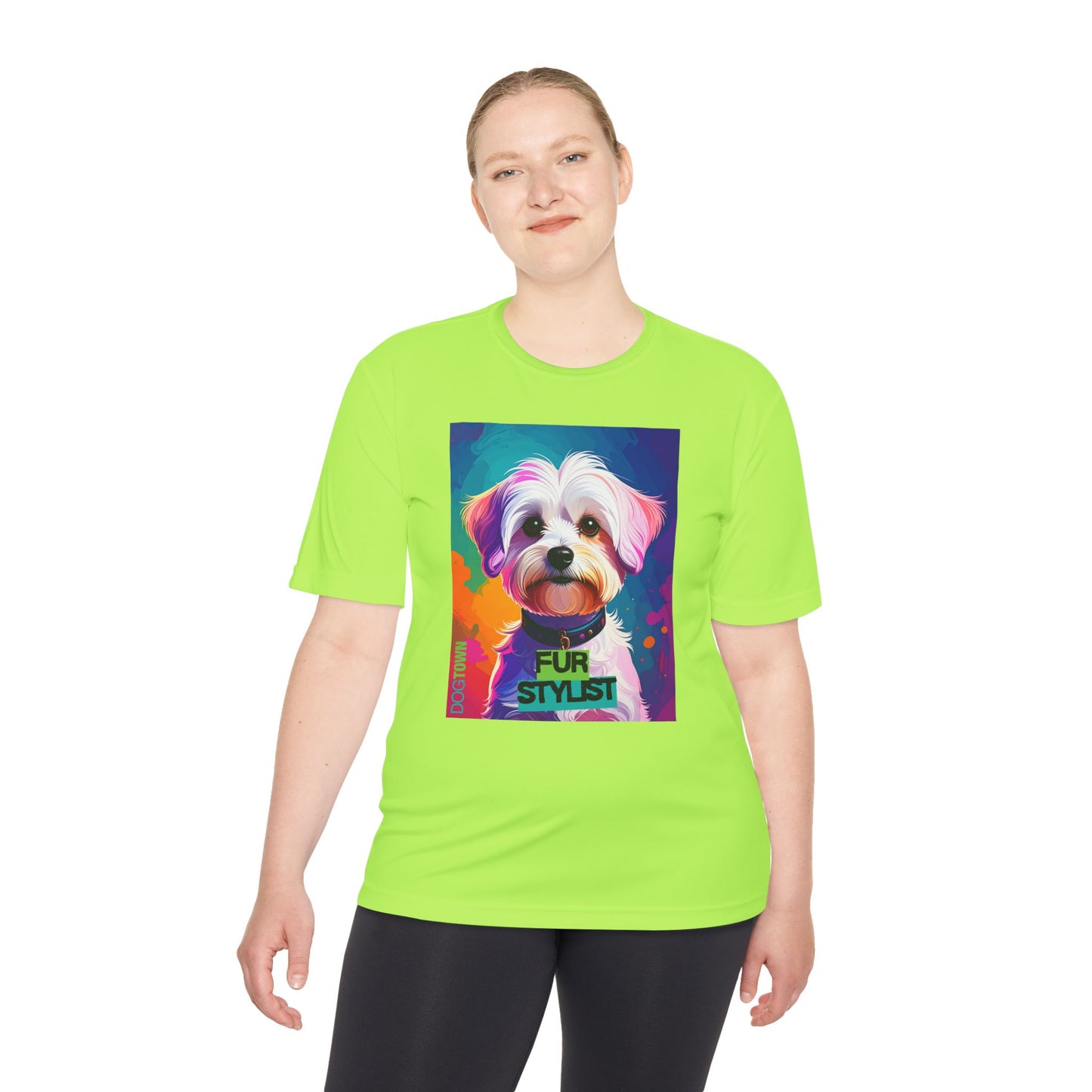 Dogtown Fur Stylist Groomer Shirt (Colorful with White Poodle)