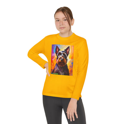 Pup Art Canvas - Kid's Sport Long Sleeve Tee (Scottish Terrier)
