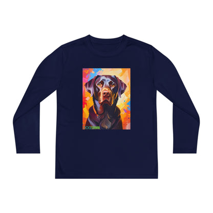 Pup Art Canvas - Kid's Sport Long Sleeve Tee (Chocolate Lab)