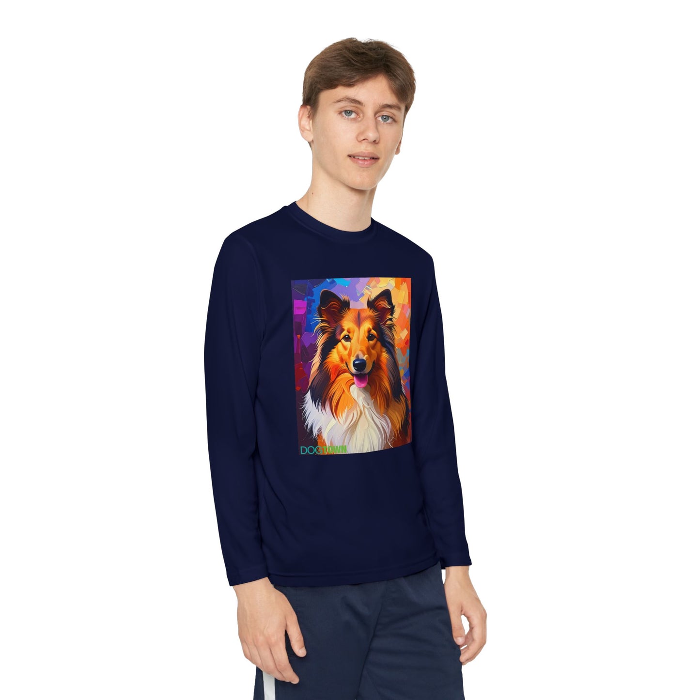 Pup Art Canvas - Kid's Sport Long Sleeve Tee (Sheltie - Shetland Sheepdog)