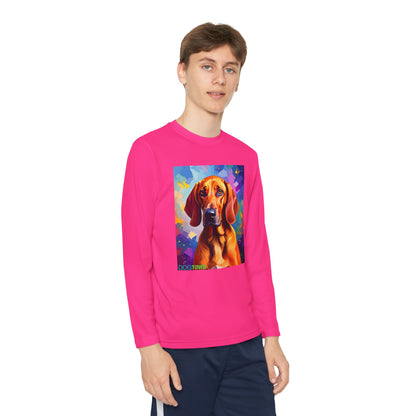 Pup Art Canvas - Kid's Sport Long Sleeve Tee (Redbone Coonhound)