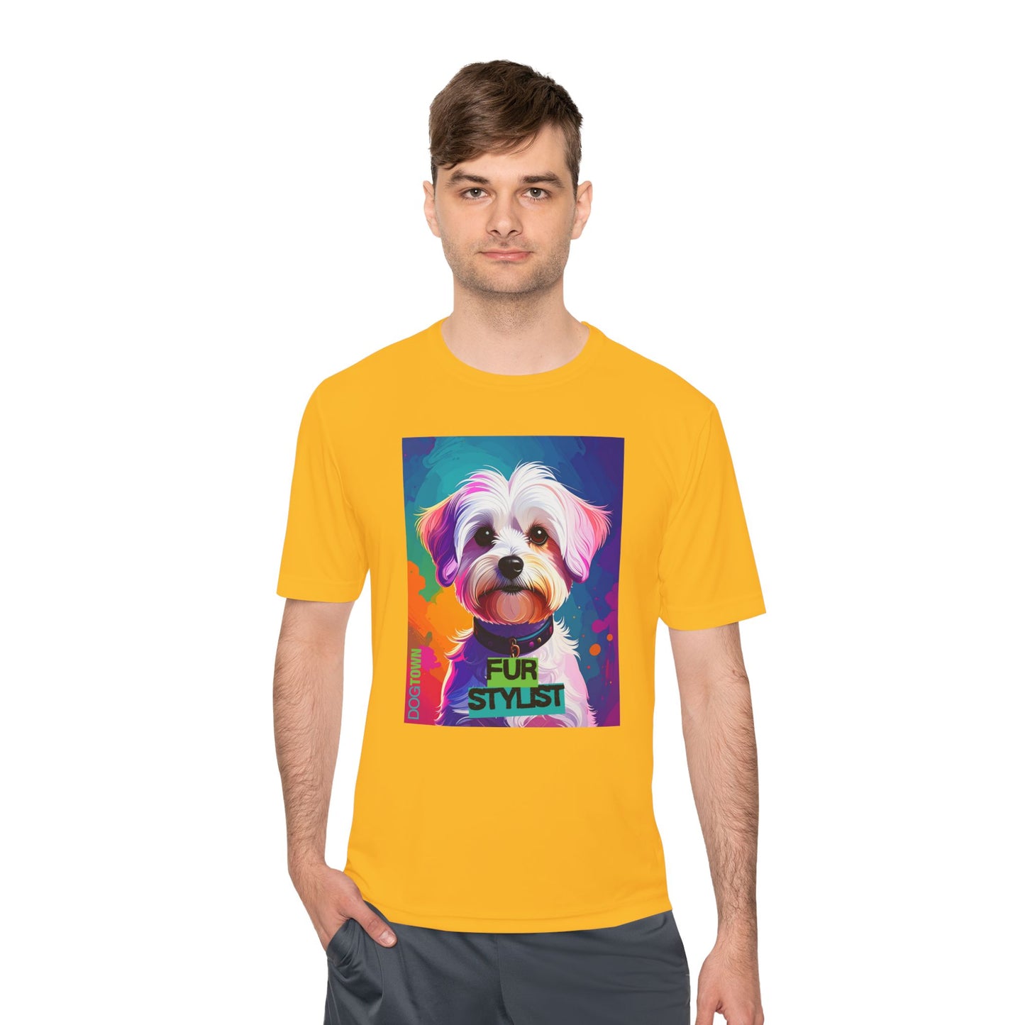Dogtown Fur Stylist Groomer Shirt (Colorful with White Poodle)