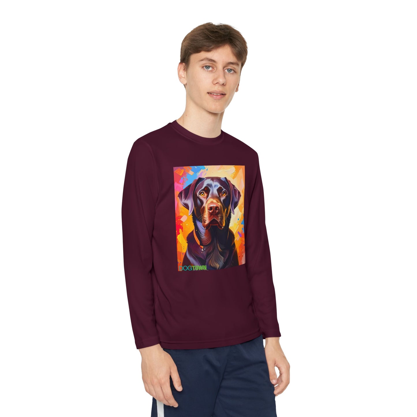 Pup Art Canvas - Kid's Sport Long Sleeve Tee (Chocolate Lab)
