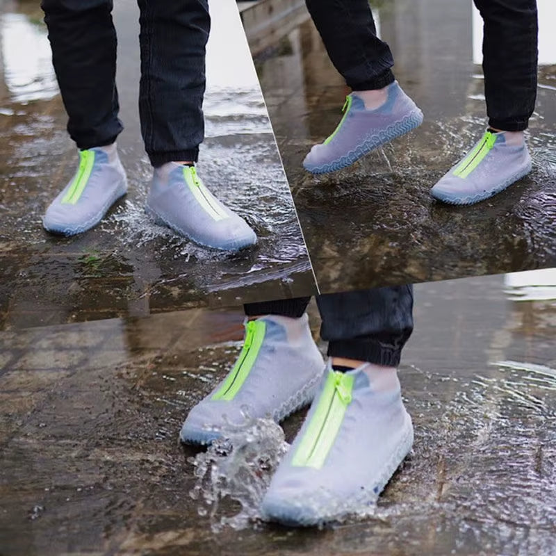 New Waterproof Zipper Silicone Shoe Cover Rain Boots Unisex Outdoor Solid Non-Slip Non-Slip Wear-Resistant Reusable Shoe Cover