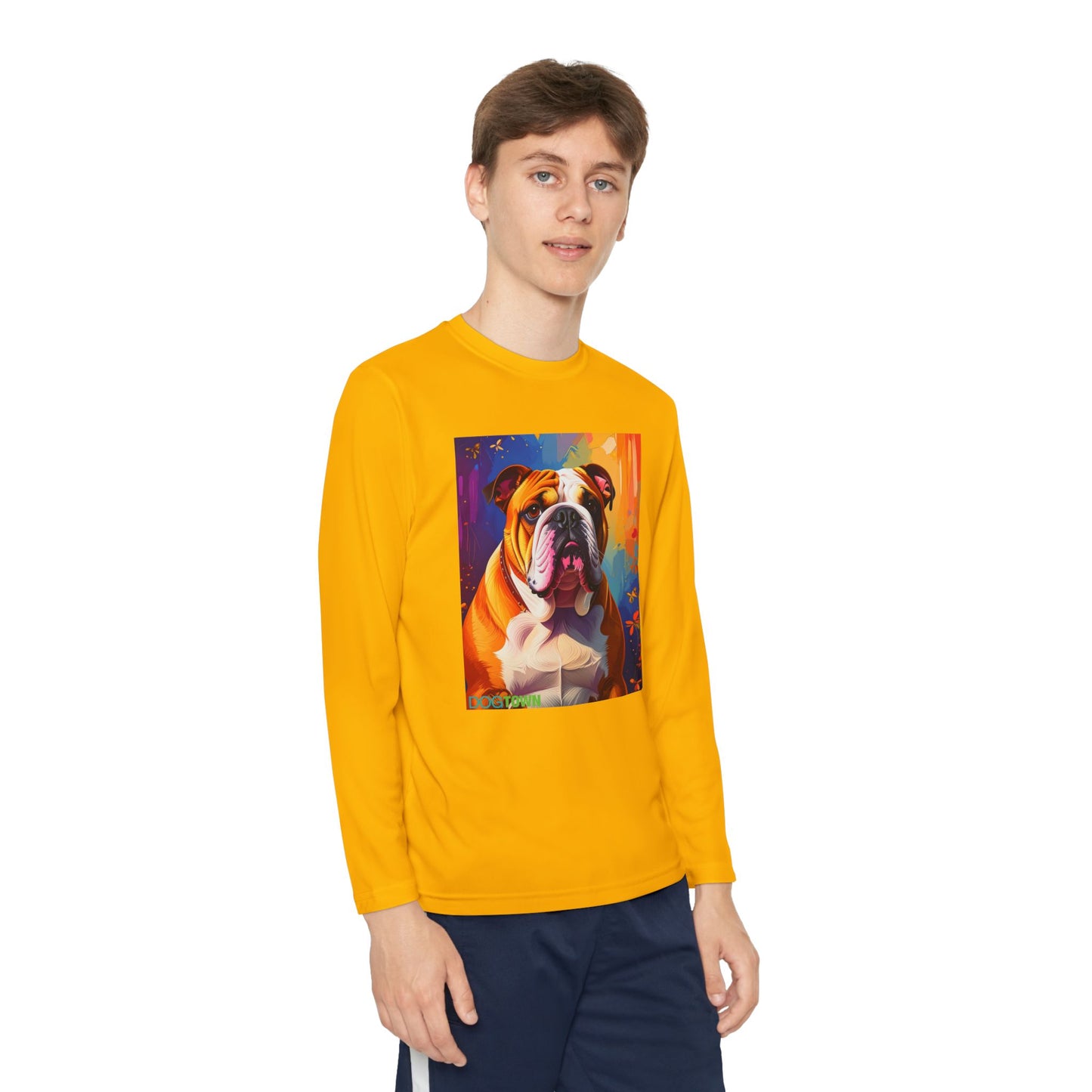 Pup Art Canvas - Kid's Sport Long Sleeve Tee (English Bulldog)