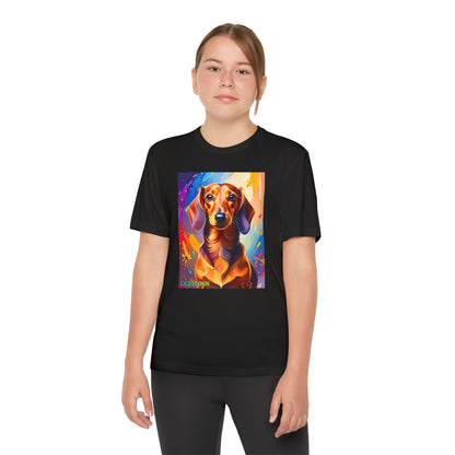 Pup Art Canvas - Kid's Sport Short Sleeve Tee (Dachshund)
