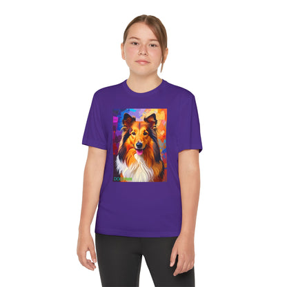 Pup Art Canvas - Kid's Sport Short Sleeve Tee (Sheltie - Shetland Sheepdog)