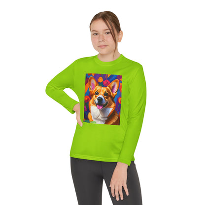 Pup Art Canvas - Kid's Sport Long Sleeve Tee (Corgi)