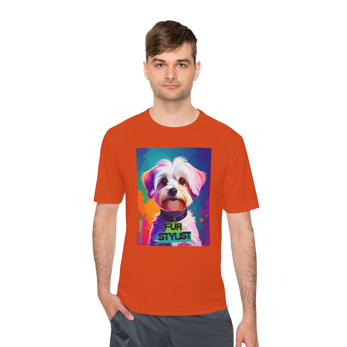 Dogtown Fur Stylist Groomer Shirt (Colorful with White Poodle)