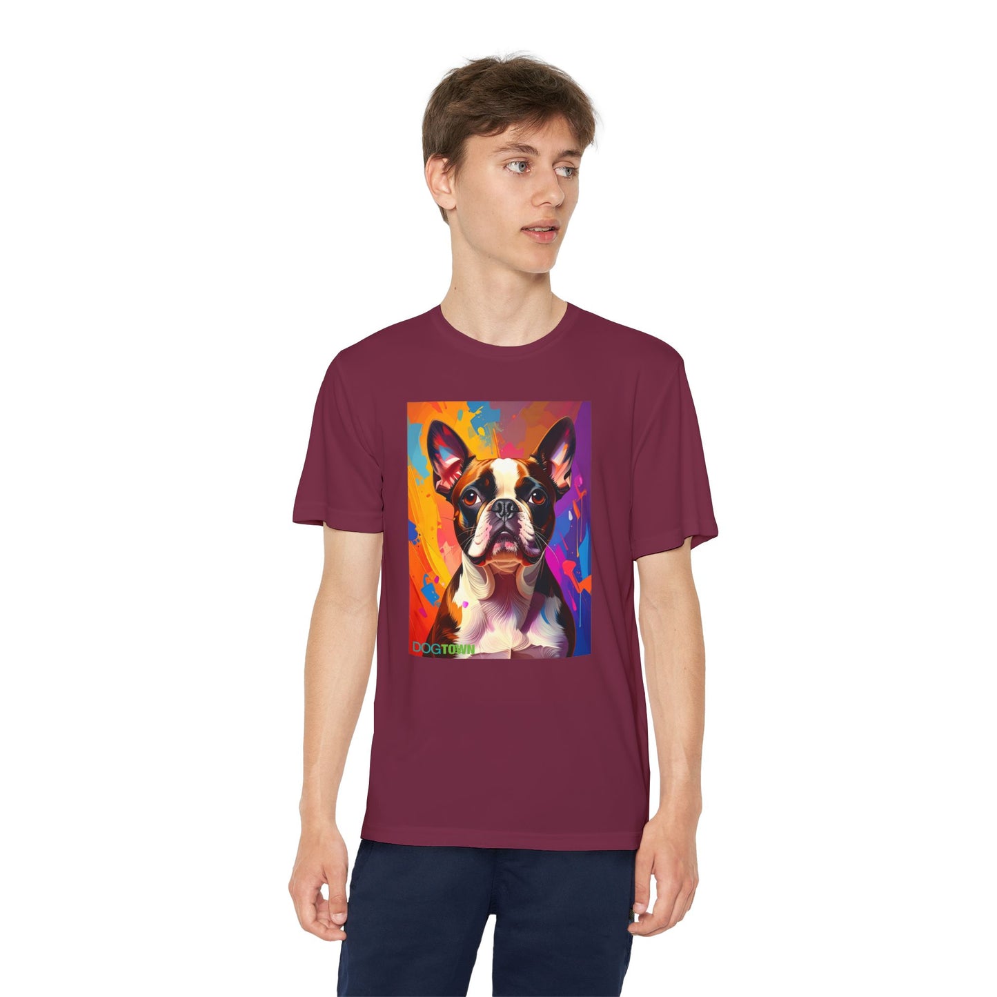 Pup Art Canvas - Kid's Sport Short Sleeve Tee (Boston Terrier)