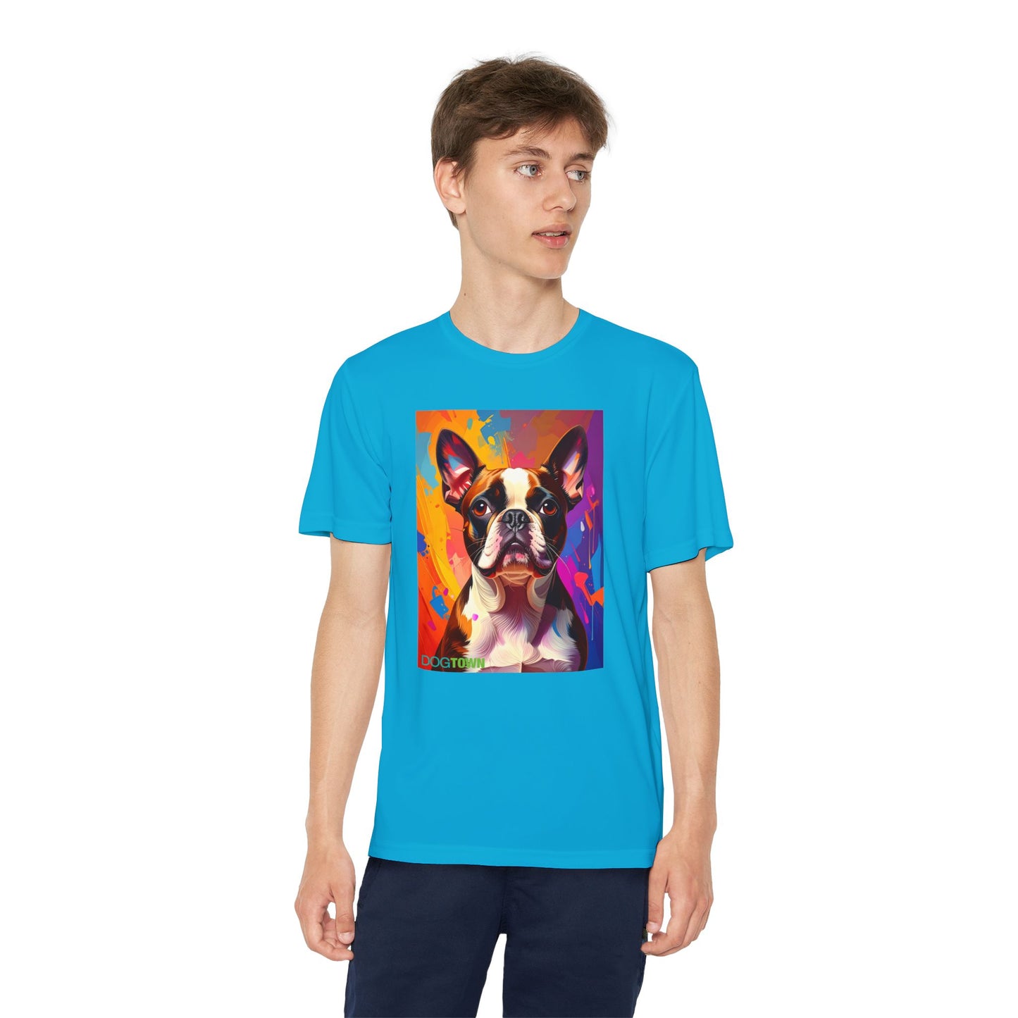 Pup Art Canvas - Kid's Sport Short Sleeve Tee (Boston Terrier)