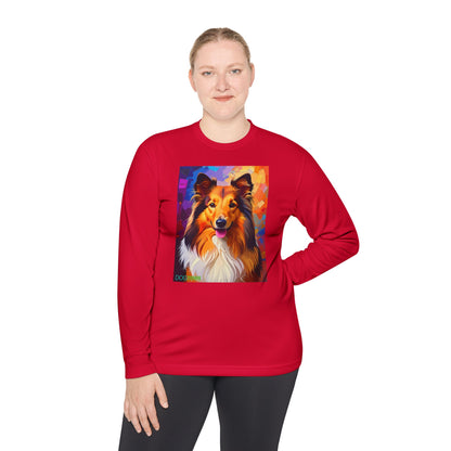 Pup Art Canvas Sport Long Sleeve Tee (Sheltie)