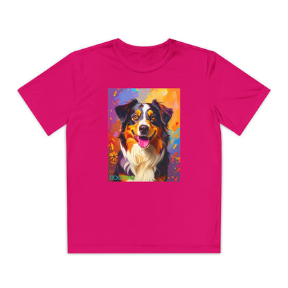Pup Art Canvas - Kid's Sport Short Sleeve Tee (Australian Shepherd)