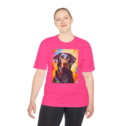 Pup Art Canvas Unisex Moisture Wicking Tee (Chocolate Lab)